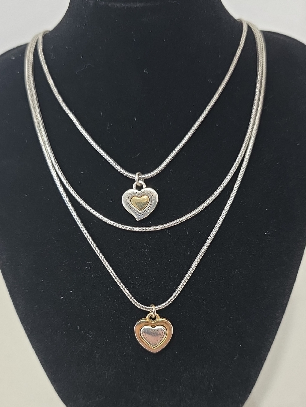 Brighton Two-Tone Layered Heart Necklace Silver and Gold Reversible & Adjustable